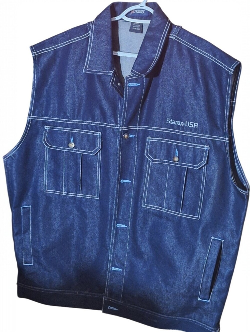 Vtg Men Starex-USA Denim Vest Y2K Hip Hop Baggy Dark Wash Contrast Stitch 2XL